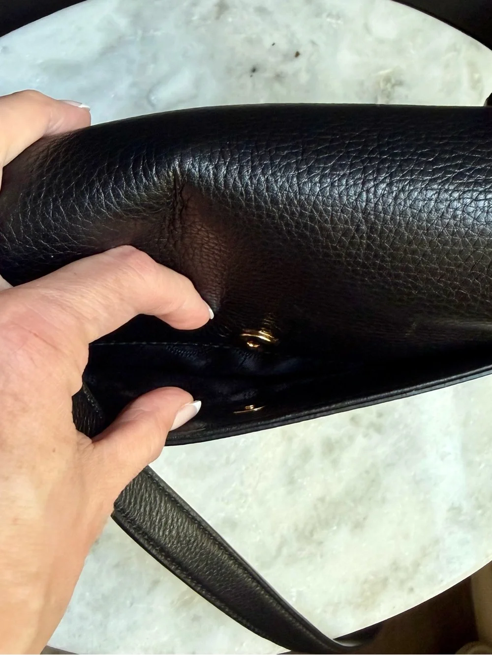 Michael Kors Black Pebbled Leather Saddle Crossbody Bag - Gold Hardware